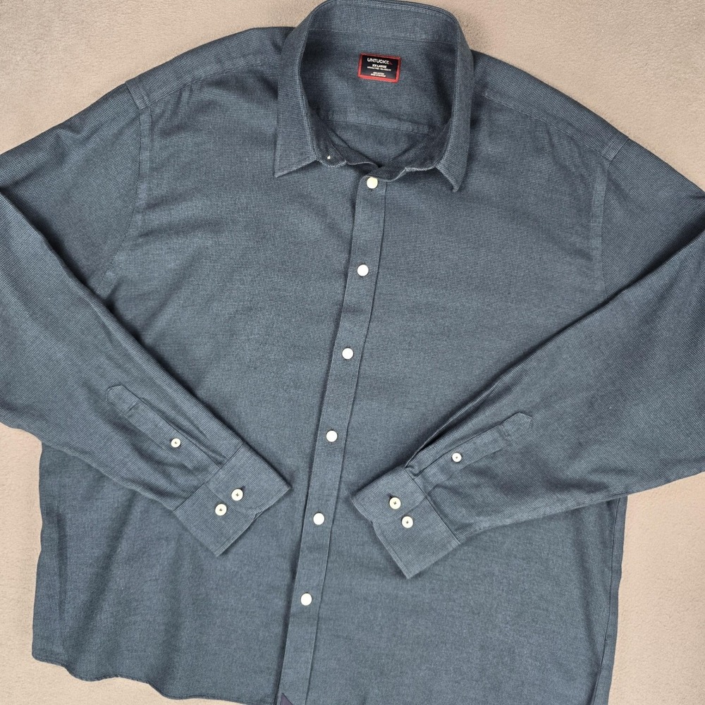 UNTUCKit Shirt Mens 2XL Blue Long Sleeve Button Up Wrinkle Free Fit Cotton
